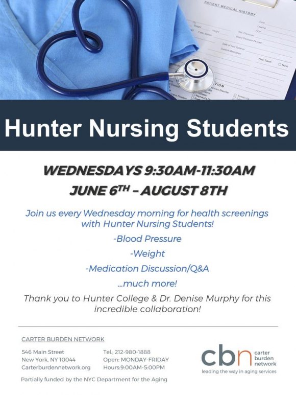 Wednesdays: Hunter College Nursing Students at CBN/RI Senior Center Wednesdays: Hunter College Nursing Students at CBN/RI Senior Center